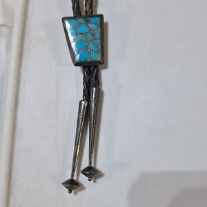 Vintage Turquoise and Silver Men's Bolo Tie